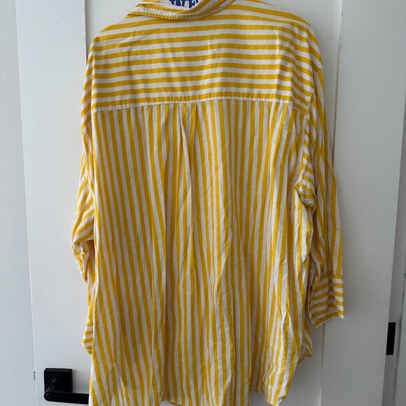 Yellow Stripe Linen Blend Button Down | H&M | 4X - Picture 3 of 5